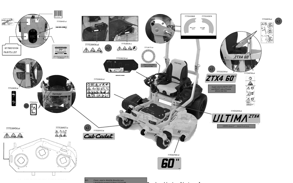 Label Map Diagram and Parts List for ZTX4-60KH (47TSAAA8A10)(2023) Cub Cadet Lawn Tractor